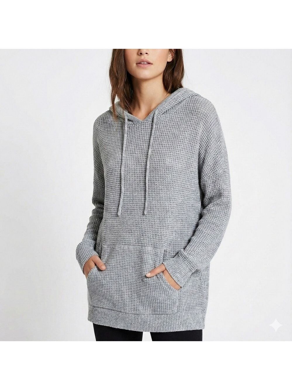 NATURAL REFLECTIONS Cotton Blend Waffle Knit Long Sleeve Hooded Sweatshirt Sz XL